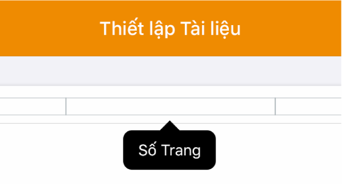 Ba trường đầu trang với dấu chèn ở giữa và menu bật lên đang hiển thị Số trang.