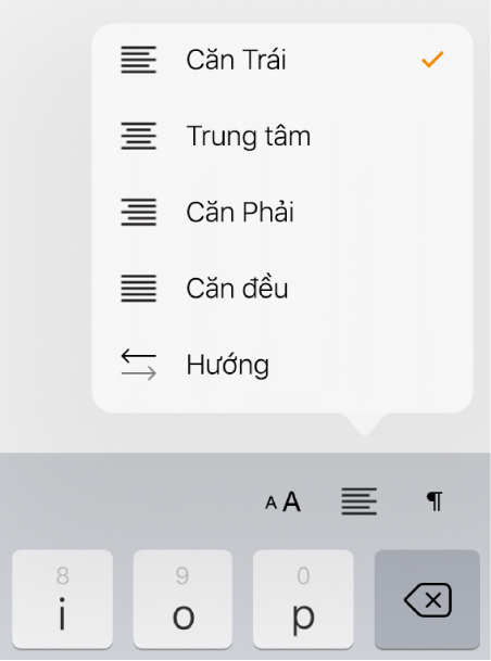 Thanh Định dạng có các điều khiển để thụt lề văn bản và căn chỉnh đoạn.