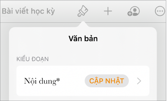 Một kiểu đoạn Nội dung có dấu hoa thị ở bên cạnh và nút Cập nhật ở bên phải.