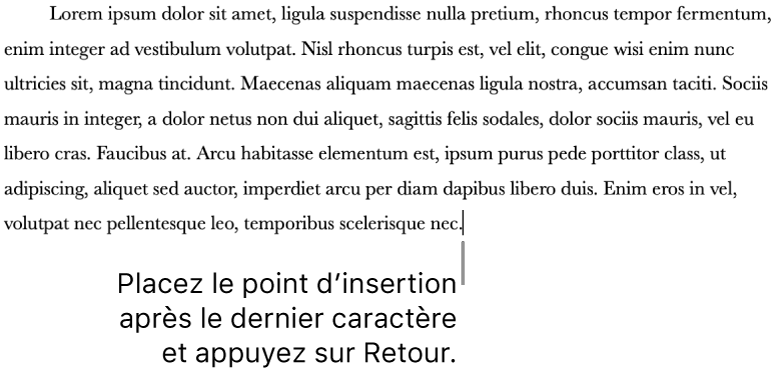 Le point d’insertion placé après le point dans la dernière phrase d’un paragraphe.