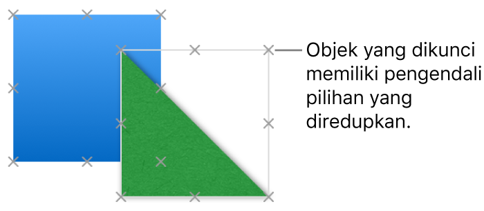Objek yang terkunci dengan pengendali pilihan yang diredupkan.