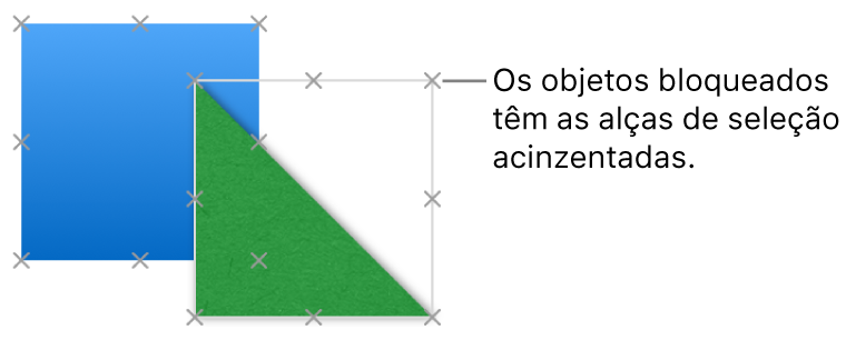 Objetos bloqueados com puxadores de seleção esmaecidos.