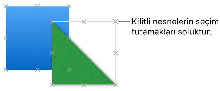 Soluk seçim tutamakları bulunan kilitli nesneler.