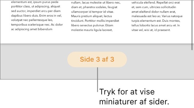 Et åbent dokument med sidetalknappen i midten nederst på skærmen.