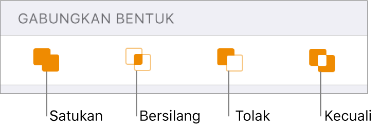 Butang Satukan, Bersilang, Tolak dan Kecualikan di bawah Gabungkan Bentuk.