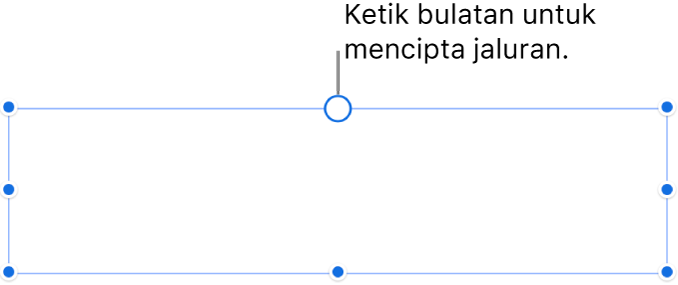 Kotak teks kosong dengan bulatan putih di atasnya dan pemegang saiz semula di penjuru, tepi dan bawah.