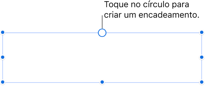 Uma caixa de texto vazia com um círculo branco no topo e puxadores de redimensionamento nos cantos, lados e na parte inferior.