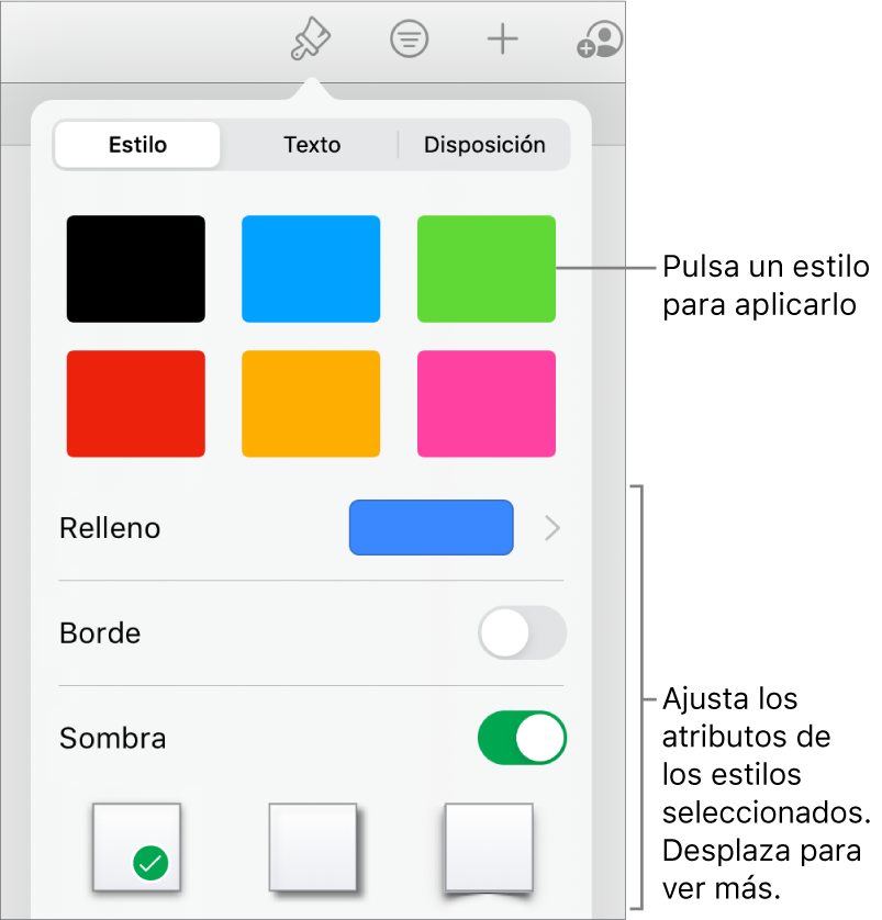 La ficha Gráfica del botón Formato con estilos de gráfica en la parte superior y el botón “Opciones de gráficas” en la parte inferior.