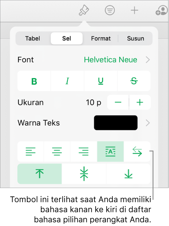 Bagian Gaya di menu Format dengan keterangan ke tombol Kanan ke Kiri.