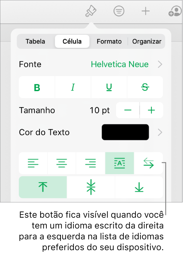 Seção Estilo do botão Formatar com balão explicativo para o botão bidirecional.