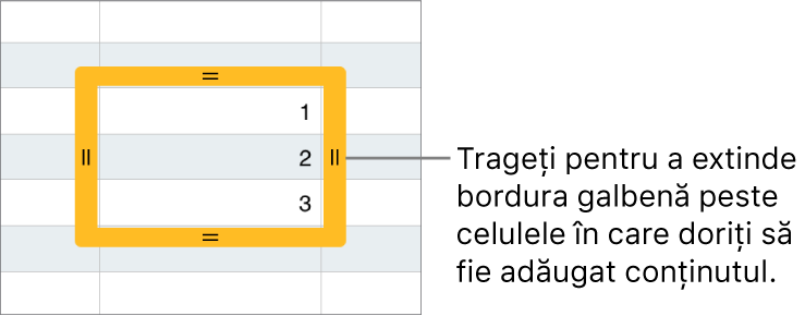 O celulă selectată cu o bordură galbenă pe care o puteți trage pentru completarea automată a celulelor.