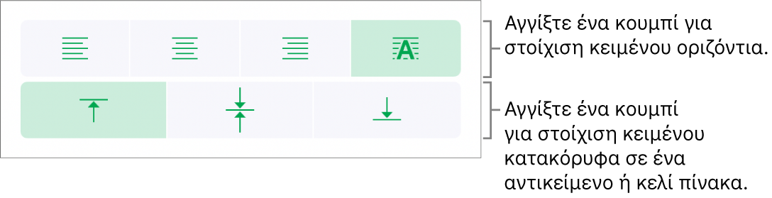 Κουμπιά οριζόντιας ή κατακόρυφης στοίχισης κειμένου.