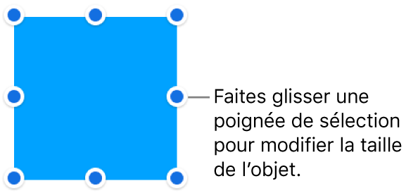 Un objet dont la bordure comporte des points bleus pour modifier sa taille.