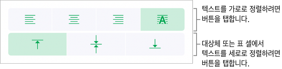 텍스트에 대한 가로 및 세로 정렬 버튼.