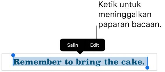 Ayat dipilih dan di atasnya ialah menu kontekstual dengan butang Salin dan Edit.