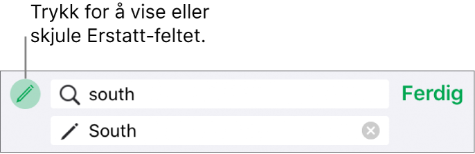 Kontroller for å søke etter og erstatte tekst.