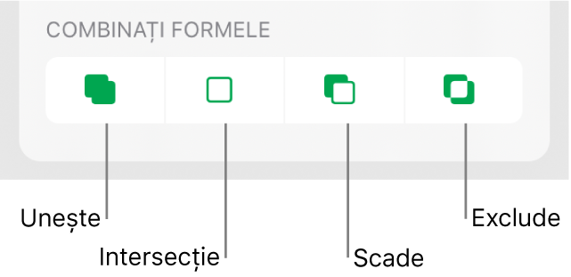 Butoanele Unește, Intersecție, Scade și Exclude de sub Combină formele .