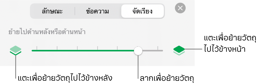 ปุ่มย้ายถอยหลัง ปุ่มย้ายไปข้างหน้า และแถบเลื่อนเลเยอร์