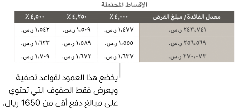 جدول رهن عقاري معروض بعد التصفية بحثًا عن أسعار الفائدة التي يمكن تحملها.