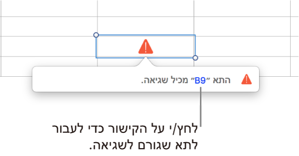 קישור לשגיאה בתא.