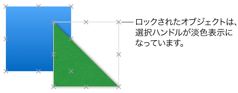 ロックされたオブジェクト。選択ハンドルが淡色表示になった状態。