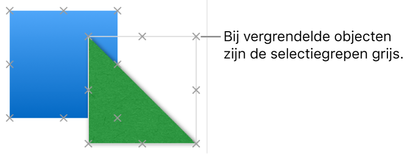 Vergrendelde objecten met gedimde selectiegrepen.