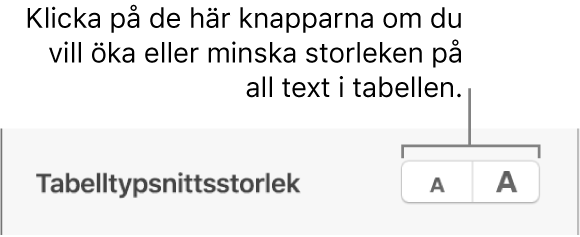 Reglaget för typsnittsstorlek för tabelltext.