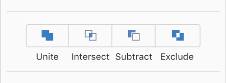 Os botões Unir, Interceptar, Subtrair e Excluir na parte inferior da aba Organizar na barra lateral Formatar.