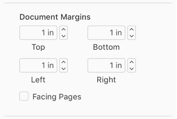The Document Margins section of the Document sidebar, with controls for setting the Top, Bottom, Left, and Right margins.