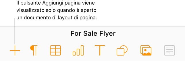  La parte centrale della barra degli strumenti di un documento di layout di pagina, con il pulsante Aggiungi pagina a sinistra del pulsante Inserisci.