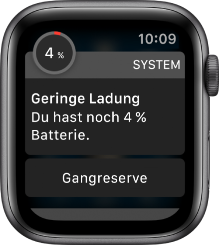 Der Warnhinweis für den niedrigen Ladezustand enthält eine Taste, auf die du tippen kannst, um den Gangreservemodus zu aktivieren.