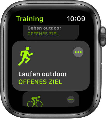 Der Trainingsbildschirm mit hervorgehobenem Outdoor-Lauf