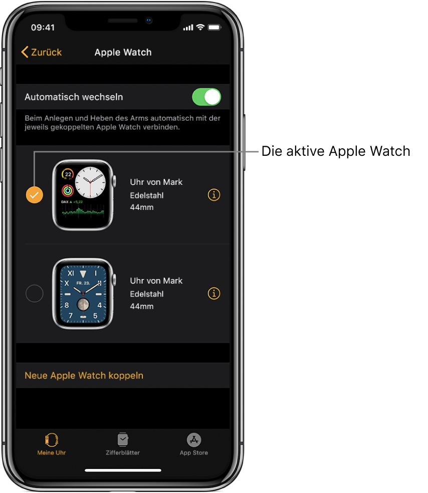 Häkchen für die aktive Apple Watch.
