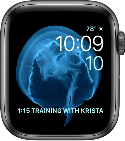 The Motion watch face showing a jellyfish. You can choose which object is in motion and add several complications.