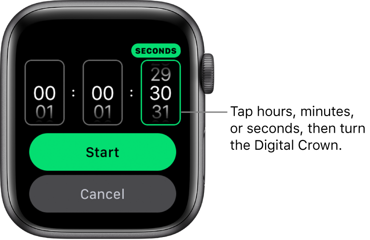 Settings for creating a custom timer, with the hour on the left, the minutes in the middle, and seconds on the right. The Start button is below.