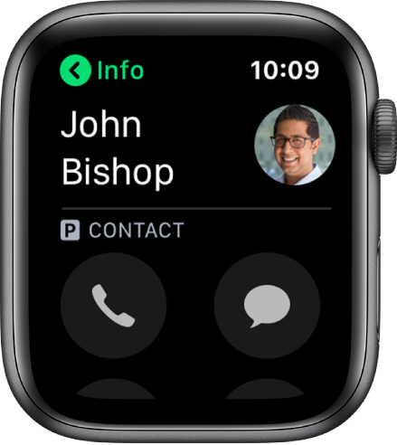 A Phone screen showing a contact and the Call and Message buttons.