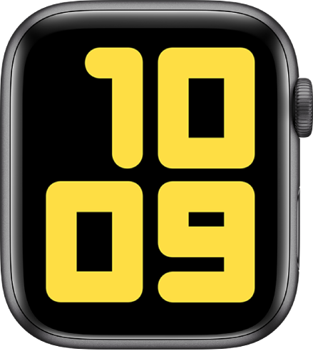 Carátula "Números (dual)" mostrando la hora 10:09 en números muy grandes.