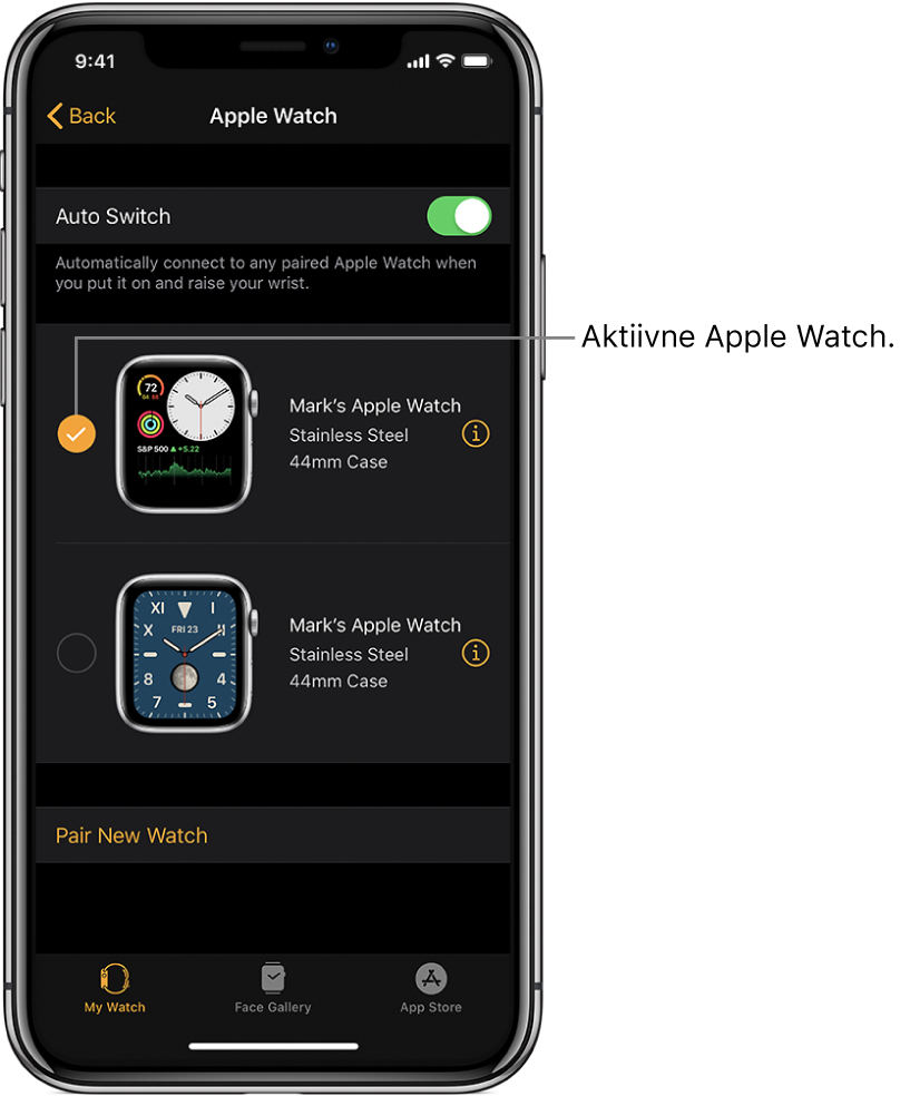 Linnuke tähistab aktiivset Apple Watchi.