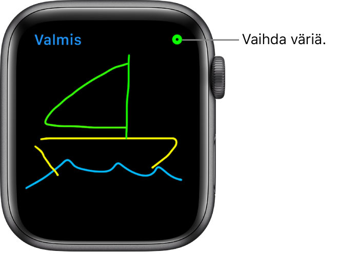 Piirustusalue, jonka keskellä on piirros ja oikeassa yläkulmassa värivalitsin.