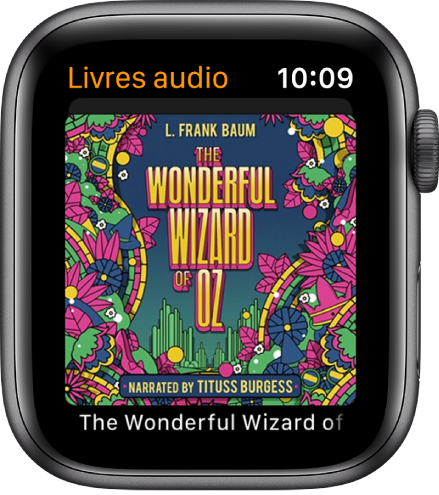 L’écran Livres audio qui affiche la couverture d’un livre.