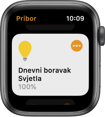 Aplikacije Dom s prikazom dodatnog pribora za osvjetljenje. Dodirnite ikonu u gornjem desnom kutu dodatnog pribora kako biste podesili postavke.