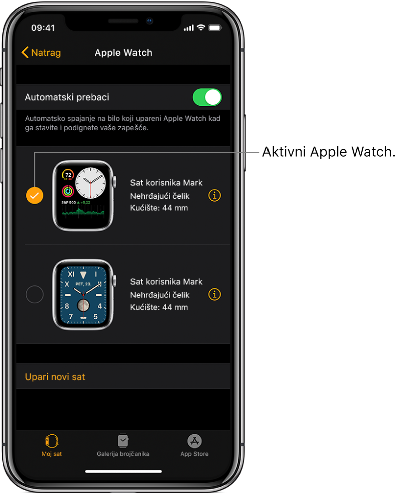 Kvačica označava aktivni Apple Watch.