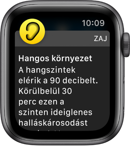 Az Apple Watch egy zajértesítéssel. Az értesítéshez kapcsolódó alkalmazás ikonja a bal felső részen jelenik meg. Ha az ikonra koppint, megnyithatja az alkalmazást.