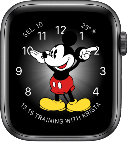 Wajah jam Mickey Mouse, di mana Anda dapat menambahkan banyak komplikasi.