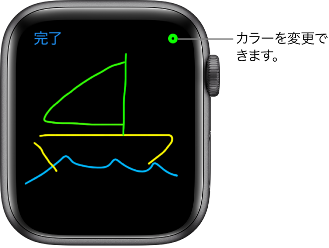 描画キャンバス。中央にスケッチ、右上隅にカラーピッカーが表示されています。