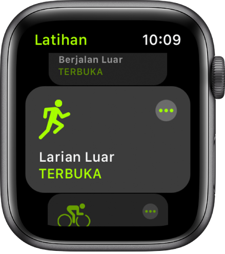 Skrin Latihan dengan latihan Larian Luar diserlahkan.