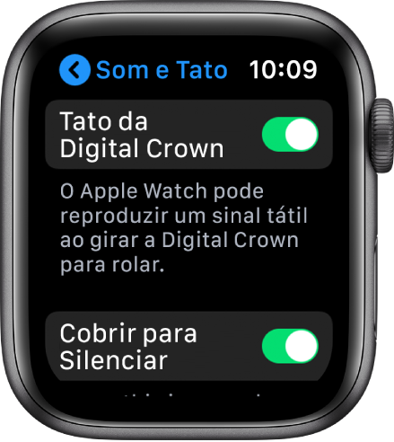 A tela Tato mostrando o botão Crown Haptics ativado.