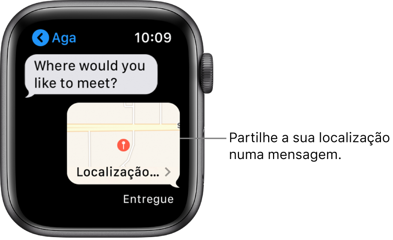 Ecrã Mensagens a mostrar um mapa com a localização do remetente.