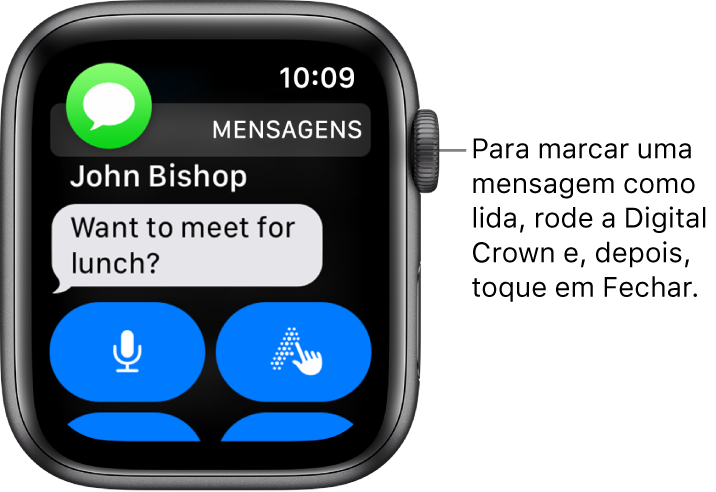 Uma notificação de mensagem, com o ícone das Mensagens na parte superior esquerda e a mensagem por baixo.