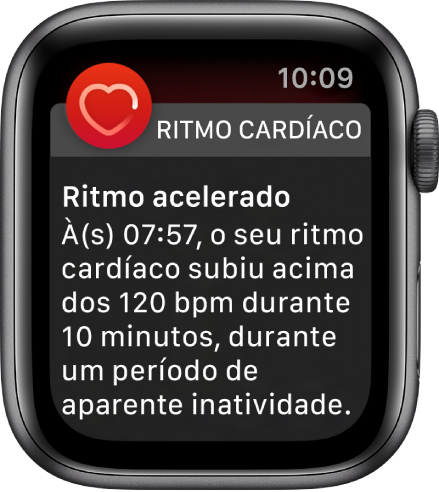 Um aviso de ritmo cardíaco a indicar um ritmo cardíaco elevado.